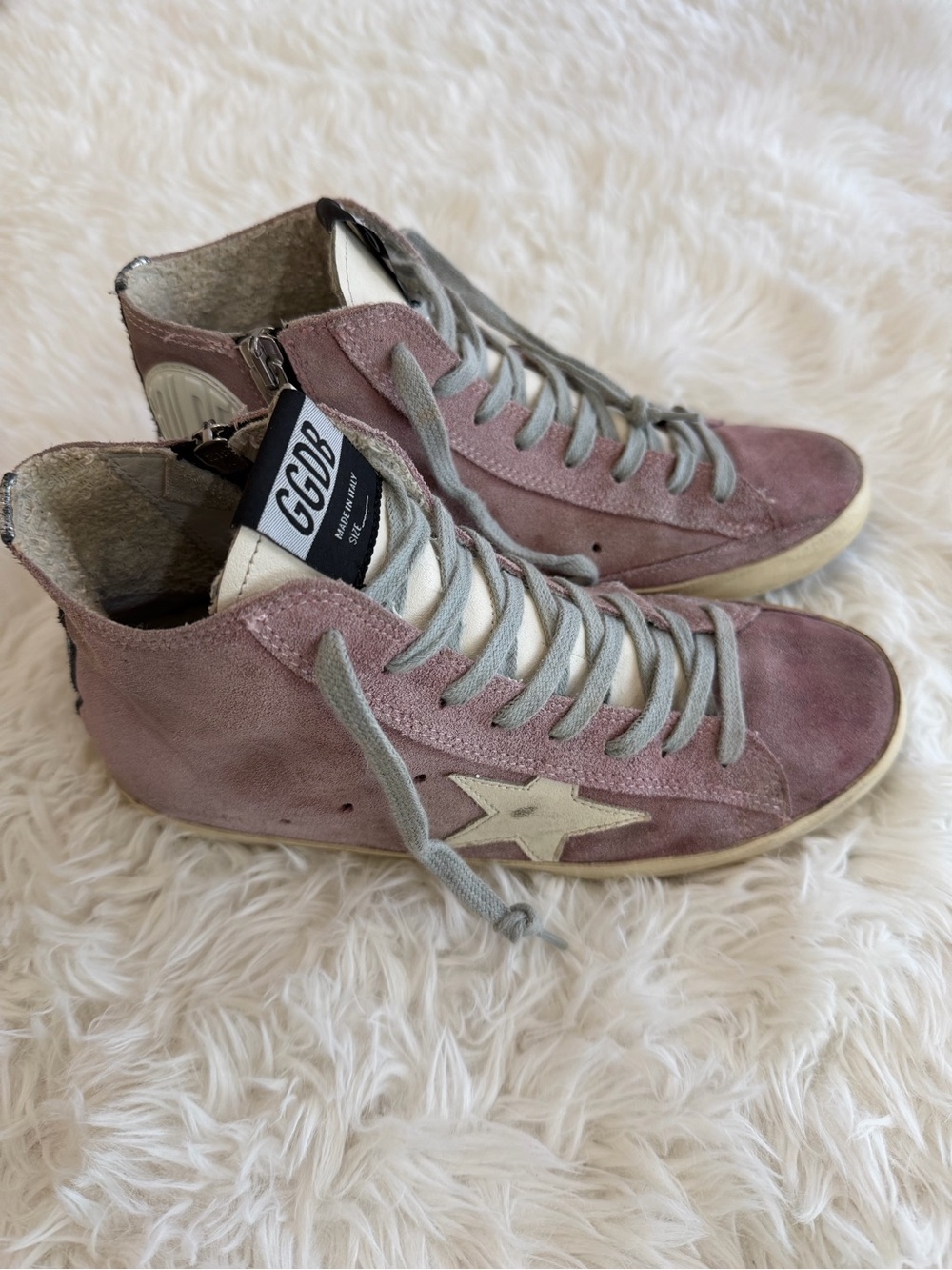 Golden Goose Francy High-Top Sneakers - Size 37 US 7, Pink Suede